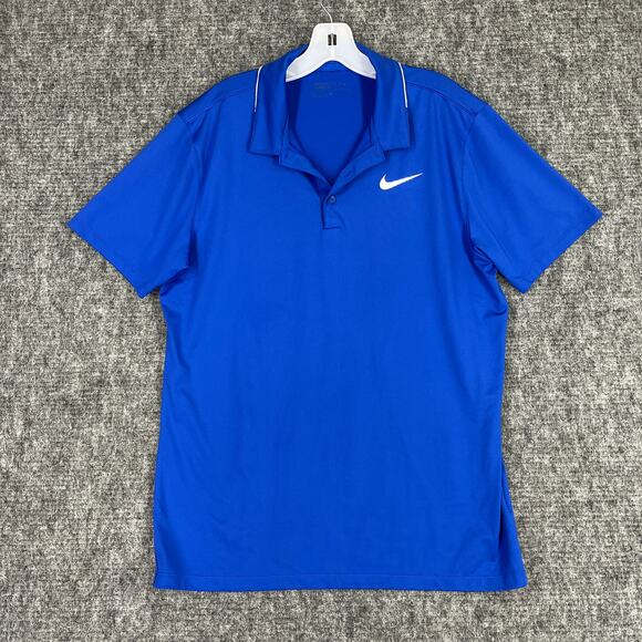 Nike Shirt Men Medium Blue Performance Tech Golf Polo Dri Fit Microfiber Stretch - Picture 1 of 8